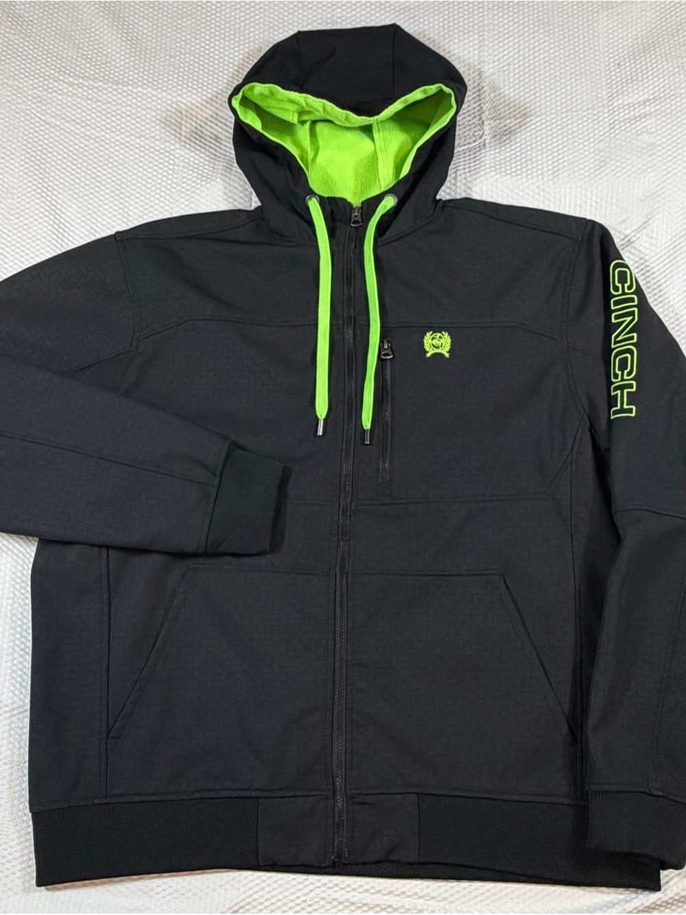 CINCH Men’s 2XL Black Neon Green Fleece Line Full Zip Hooded Jacket Western